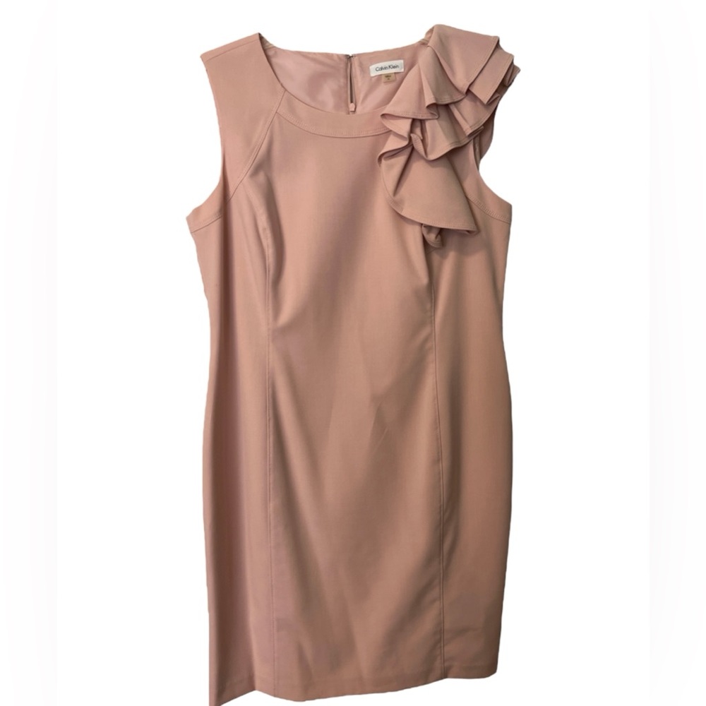 Calvin Klein Blush Pink Ruffle-Shoulder Sheath Dress